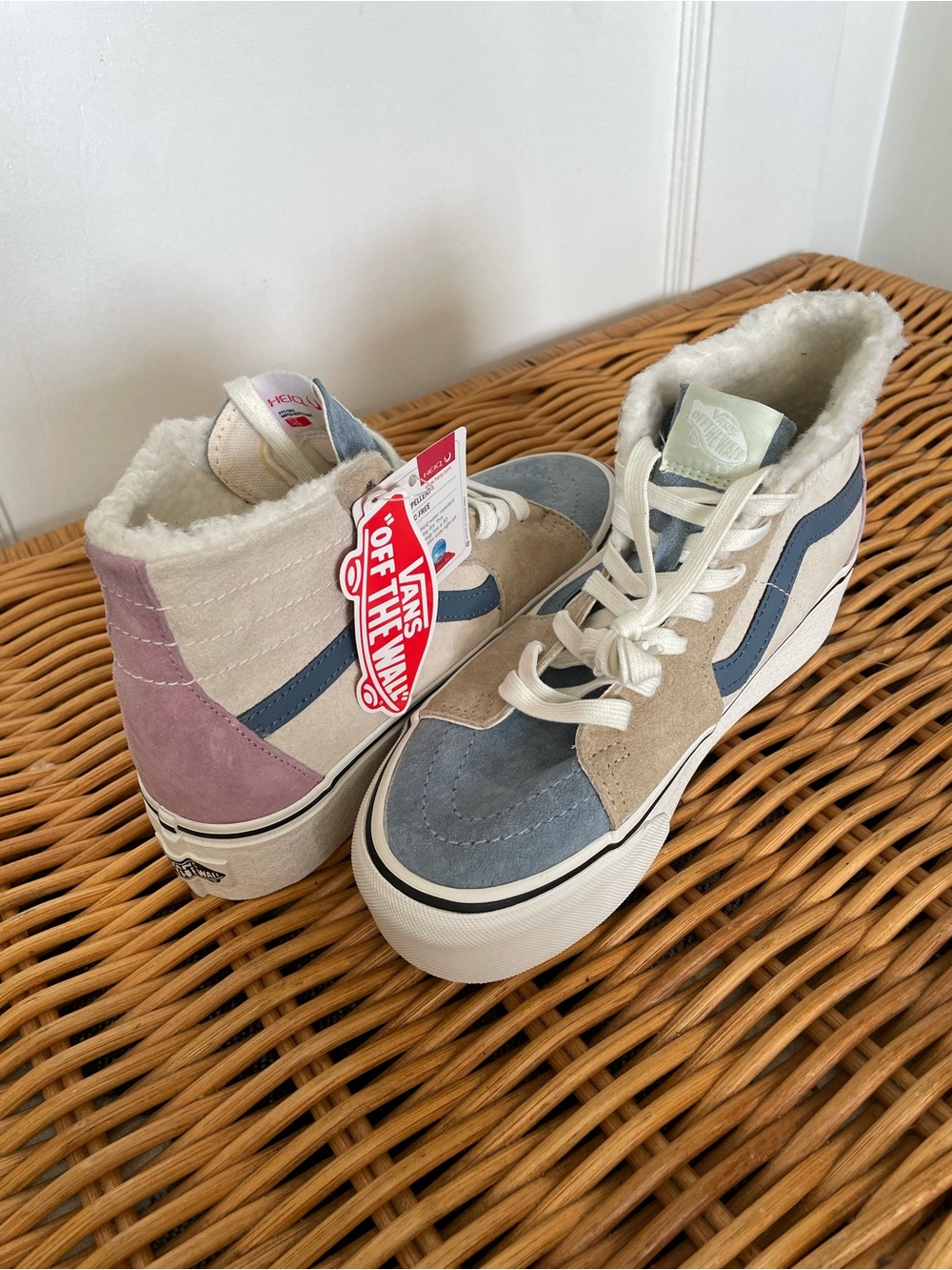 Vans High-Top Platform Sneakers in Blue, Beige & Lilac